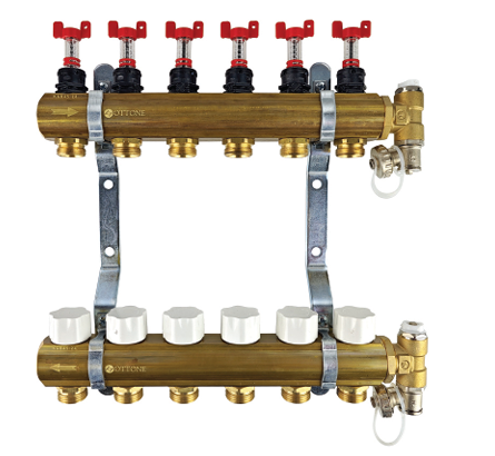 Rozdzielacz mosiężny OTTOflow 1“ z zaworami termostatycznymi